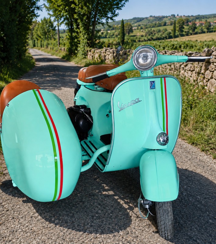 ✨ LE SIDE-CAR DE L’ÉTÉ EST ARRIVÉ. ✨, Side-car Vespa VBB 1965 Vert Turquoise : l’élégance italienne au cœur de la campagne d’Eze ,restauration complète, carte grise collection 