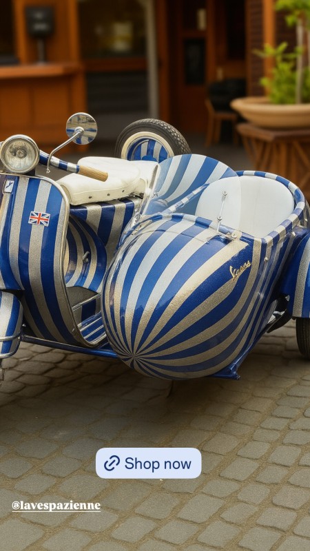 Sidecar personnalisé hôtel , restaurant, maison de haute couture , certificat d origine piaggio, paris 