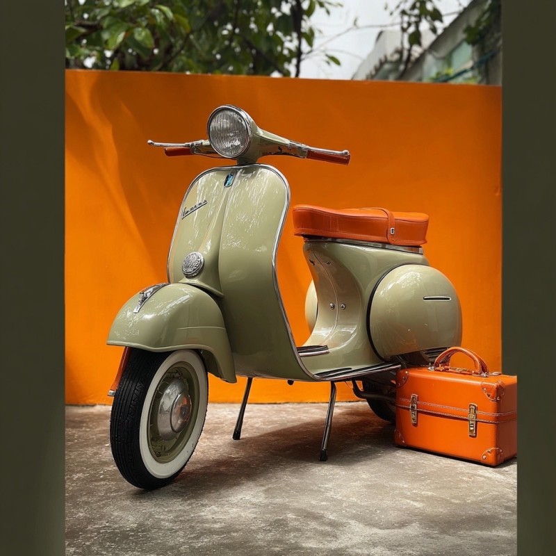 Vespa Gris Perle & Orange Hermès : Quand le luxe français rencontre l’icône italienne, Paris , carte grise collection, restauration complète 