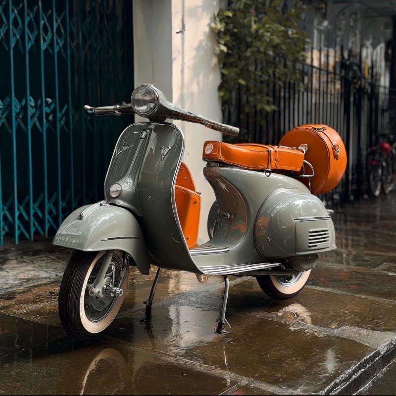 Vespa Gris Perle & Orange Hermès : Quand le luxe français rencontre l’icône italienne, Paris , carte grise collection, restauration complète 
