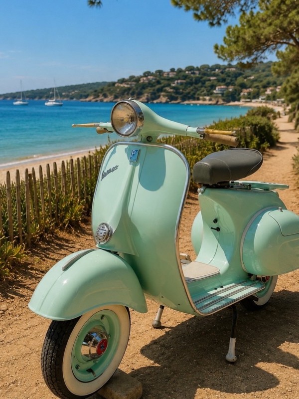 Vespa VBB 1964 livrée à Ramatuelle : l’élégance italienne rencontre l’art de vivre de la Côte d’Azur, restauration complète, carte grise collection, St Tropez 